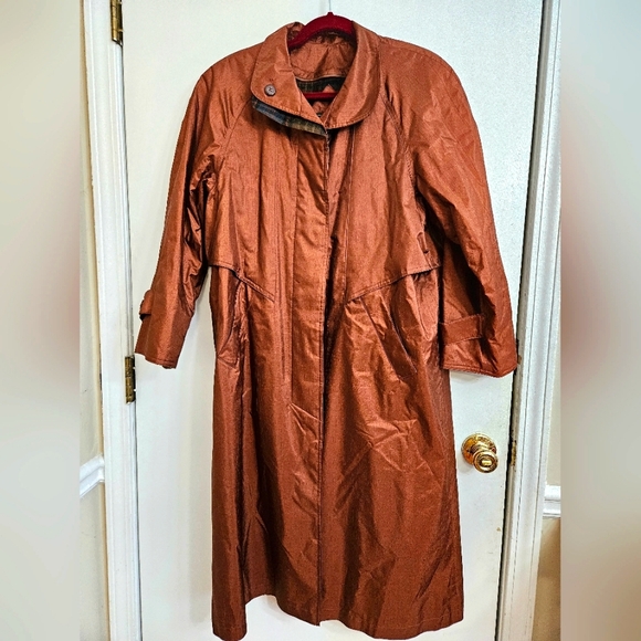 British Mist Women's Copper Bronze Brown Trench Coat Vintage Size 7-8 - Picture 2 of 10